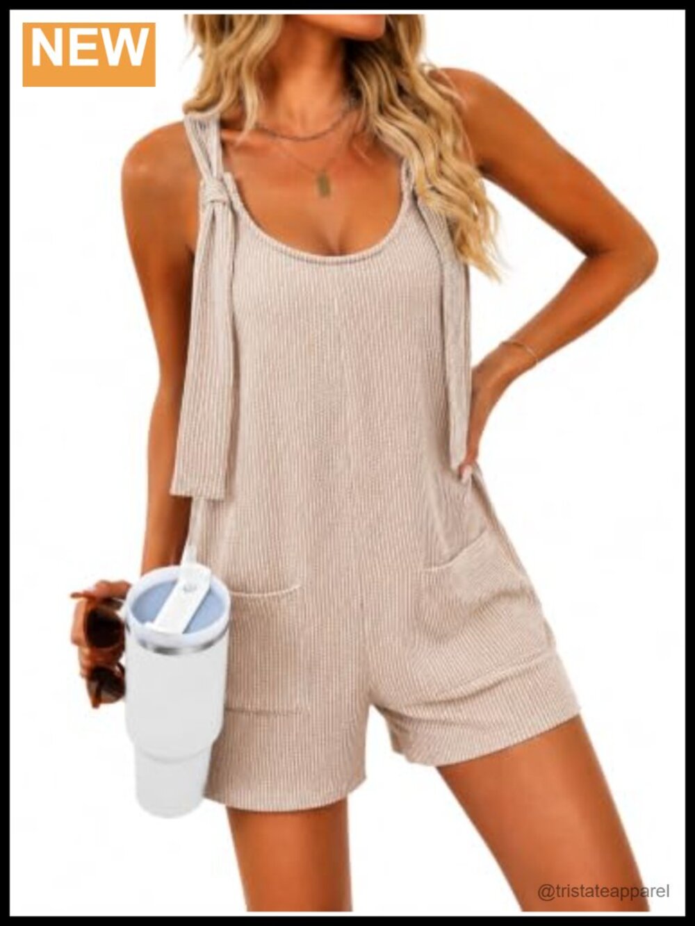 Women's Summer Loose Romper Spaghetti Strap Sleeveless Jumpsuit with Pockets